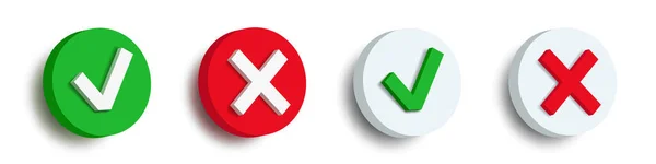 Comprobar Botones Cruzados Botones Redondos Rojos Verdes Con Iconos Clipart — Vector de stock