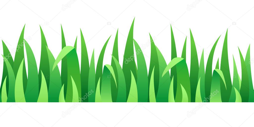 Grass seamless border. Seamless line green grass. Vector clipart isolated on white background.
