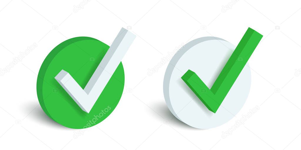 Green check mark. Vector 3d check mark isolated on white background.