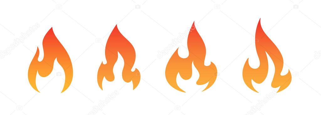 Flame set. Vector gradient fire icons. Flat illustration isolated on white background.