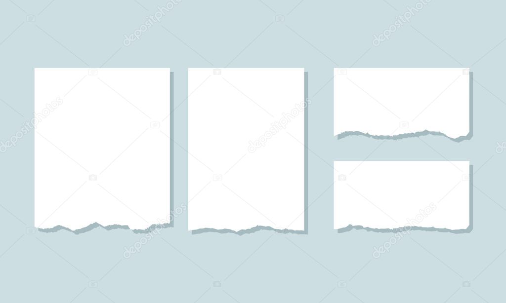 A set of torn notebook pages. Torn sheets of paper. Vector clipart isolated on gray background.