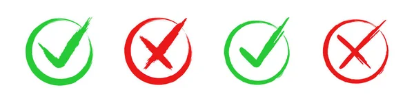 Cancel Vintage Buttons Red Green Icons Vector Clipart Isolated White — ストックベクタ