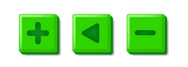 Πράσινο Τετράγωνα Κουμπιά Συν Μείον Παιχνίδι Απομονωμένο Διάνυσμα Λευκό Φόντο — Διανυσματικό Αρχείο