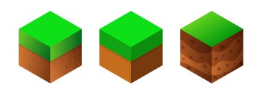 Toprak ve çimen bloğu. Oyun tasarımı için vektör ögesi. beyaz arka planda izole edilmiş. Oyun Platformları. Oyunlar için Ögeler.