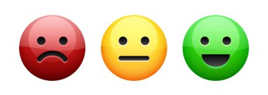 Puanlama ölçeği ya da duygu simgesi şeklinde acı ölçeği. Beyaz arkaplanda 3d vektör dağılımı izole edildi.