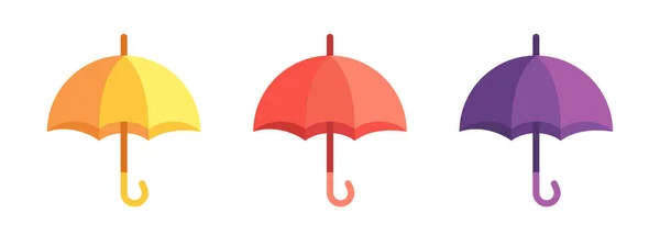 Flat Cartoon Umbrella Set Red Orange Purple Umbrellas Vector Clipart — Stok Vektör