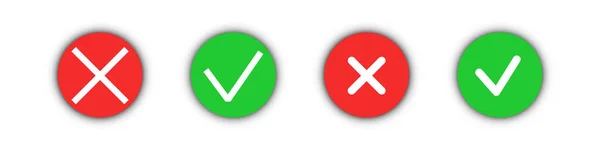 Comprobar Botones Cruzados Marque Cancele Botones Redondos Rojo Verde Clipart — Vector de stock