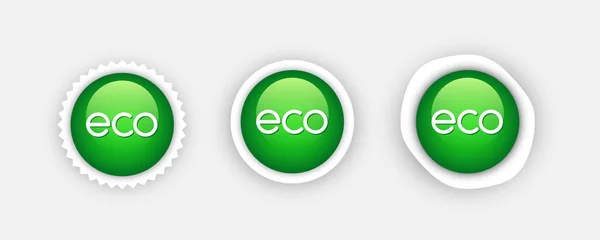 Eco Badge Set Green Black Eco Medals Vector Clipart Isolated — Stock Vector
