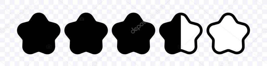 Rating five stars. Vector stars to indicate the rating of products or films. Vector clipart isolated on white background.
