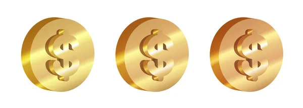 Moeda Dourada Moeda Ouro Com Sinal Dólar Conjunto Moedas Ouro —  Vetores de Stock