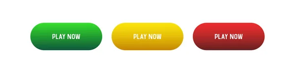 Lindo Botón Play Now Conjunto Botones Amarillo Verde Rojo Clipart — Vector de stock