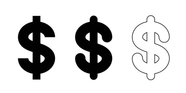 ドル記号 黒いドルのアイコンのセット 白い背景に独立したベクトルクリップアート — ストックベクタ