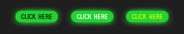 Botón Neón Verde Haga Clic Aquí Conjunto Botones Clipart Vectorial — Vector de stock