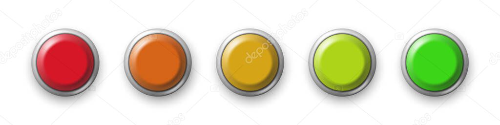 Rating scale or pain scale. From red to green buttons. Vector clipart isolated on white background.