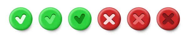 Cruz Garrapata Símbolos Conjunto Iconos Rojo Verde Cancelar Marcar Icono — Vector de stock