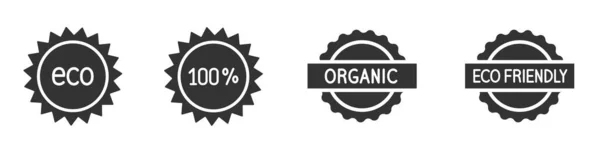 Eco Organic Label 100 Quality Vector Black Isolated Icons White — Stock Vector