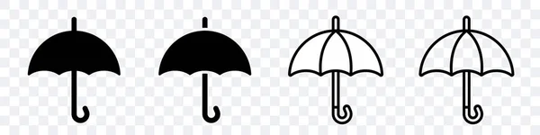 Paraguas Plano Conjunto Sombrillas Negras Clipart Vectorial Aislado Sobre Fondo — Vector de stock