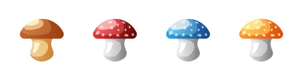 Cogumelos Cogumelos Coloridos Desenhos Animados Conjunto Vetores Isolado Sobre Fundo —  Vetores de Stock