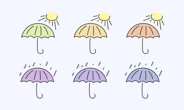 Cartoon Doodle Regenschirm Handgezogener Regenschirm Set Aus Vektorschirm Und Sonnenschirm — Stockvektor