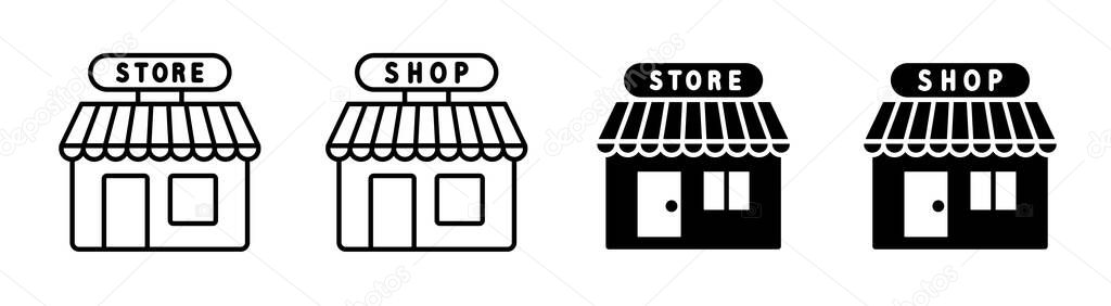 Shop and Store icon. Black icons. Vector clipart isolated on white background.