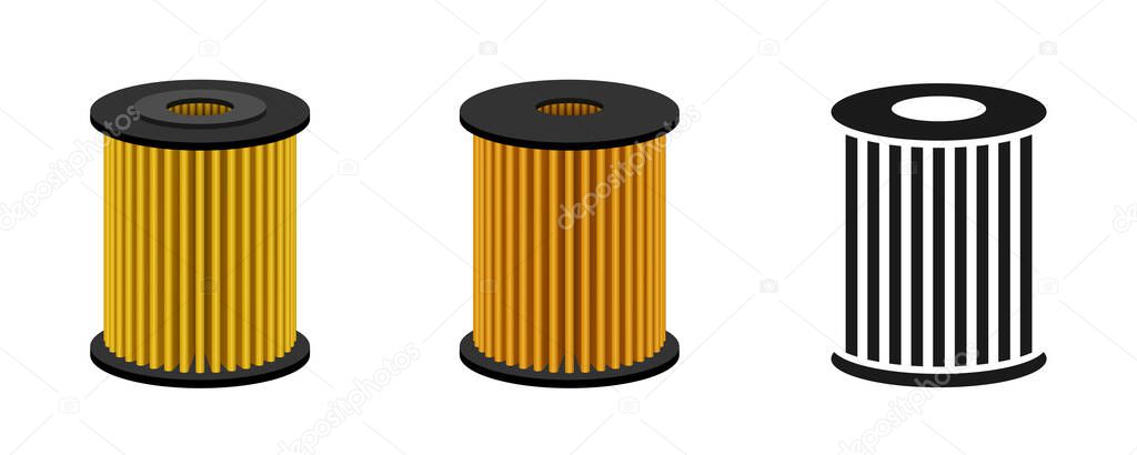 Oil filter. Vector clipart isolated on white background. Set of realistic oil filters.