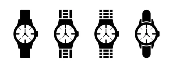 Wrist Watch Set Flat Black Icons Isolated Transparent Background Vector — стоковый вектор