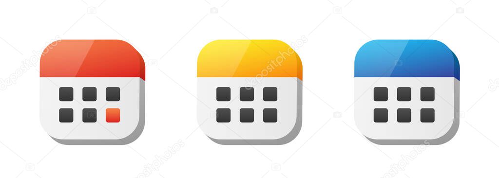 3d Calendars icon set. Vector clipart isolated on white background.
