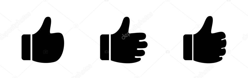 Thumbs up. Like. Vector black icon. Set of clipart isolated on white background.