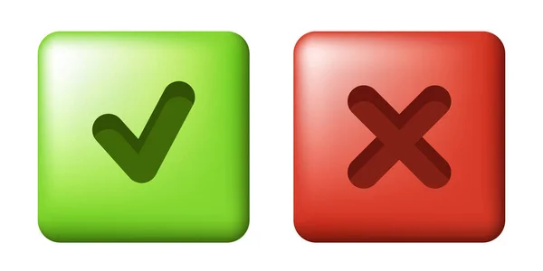 Cancel Check Mark Cross Tick Symbols Set Red Green Icons — 스톡 벡터