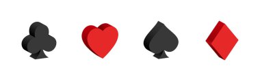 Playing card suit.  3d card suit. Worms, tambourines, crosses, spades. Isometric clipart isolated on white background.