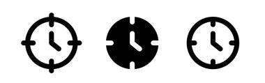 Clock. Set of flat black icons isolated on transparent background. Vector clipart.