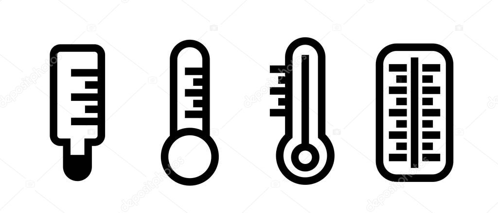 Set of thermometers. Black icons. Vector clipart isolated on white background.