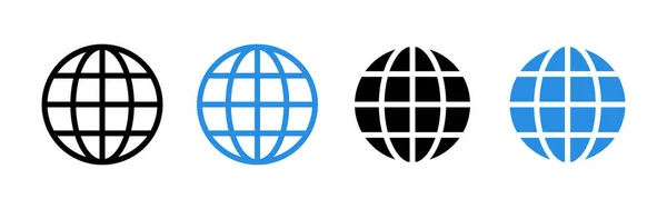 Globe icon. Black and blue icons isolated on a white background. Vector clipart.