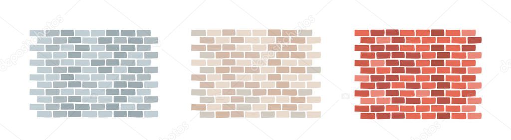 Set of bricks. Red, white and gray bricks. Brick texture. Vector set. Clipart isolated on white background.