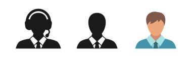 Call center manager. Call center operator. Set of black icons isolated on white background. User icon. Vector clipart.
