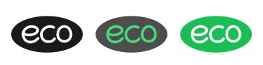 Yeşil ve siyah ECO logoları. Eko ikon ayarlandı. Beyaz arkaplanda vektör ortamı izole edildi.