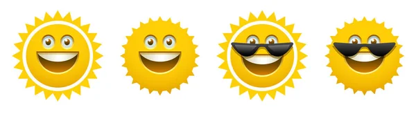 Set Funny Sun Laughing Sun Sun Sunglasses Vector Clipart Isolated — Vector de stock