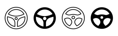 Steering wheel icon. Set of black flat icons. Vector clipart isolated on white background.