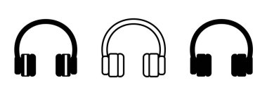 Kulaklık simgeleri. Siyah ikonlar. Beyaz arkaplanda vektör ortamı izole edildi.