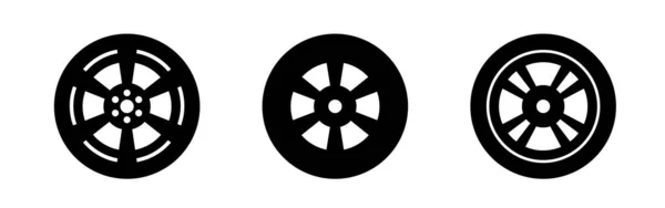 Wheel Icon Set Set Black Flat Icons Vector Clipart Isolated — Archivo Imágenes Vectoriales