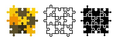 Piece of the puzzle. Puzzle yellow and black icons. Clipart isolated on a white background.