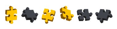 Piece of the puzzle. Puzzle yellow and black icons. 3d puzzle. Clipart isolated on a white background.
