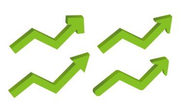 Yeşil 3D ok. Vektör izometrik ok beyaz arkaplanda izole edildi.