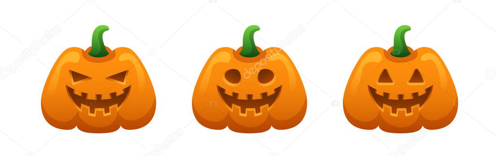 Pumpkin. Smiling pumpkin. Jack-o'-lantern. Pumpkin lantern. Vector illustration isolated on white background.