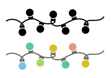 Ampuller. Yeni yıl String Lights. Gri arkaplanda çelenk çizimi izole edildi.
