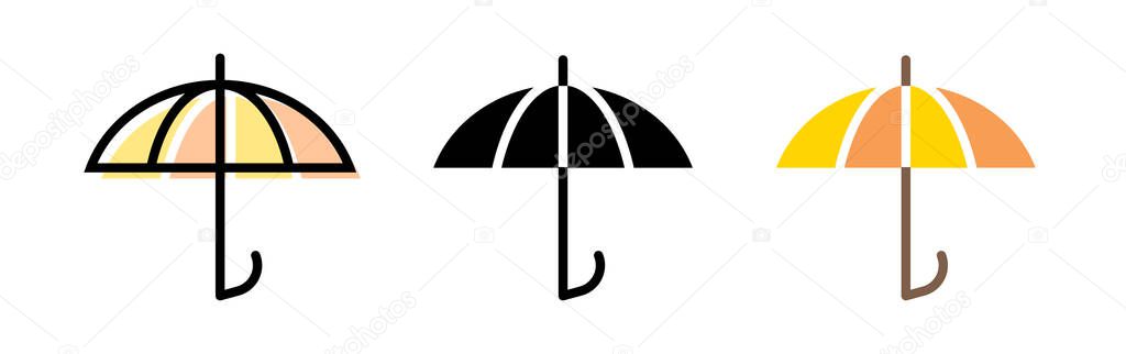 Umbrella icons. Yellow, black and orange umbrellas. Autumn umbrella. Vector clipart isolated on white background.
