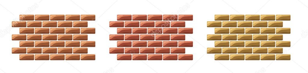 Brick wall. Set of bricks. Brick seamless pattern. Vector clipart isolated on white background. Clay bricks.