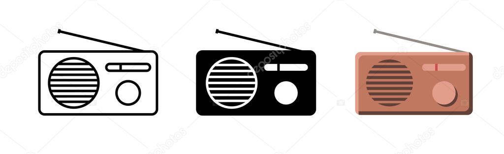 Retro radio icon. Set of cartoon cute radio. Vector set. Clipart isolated on white background.