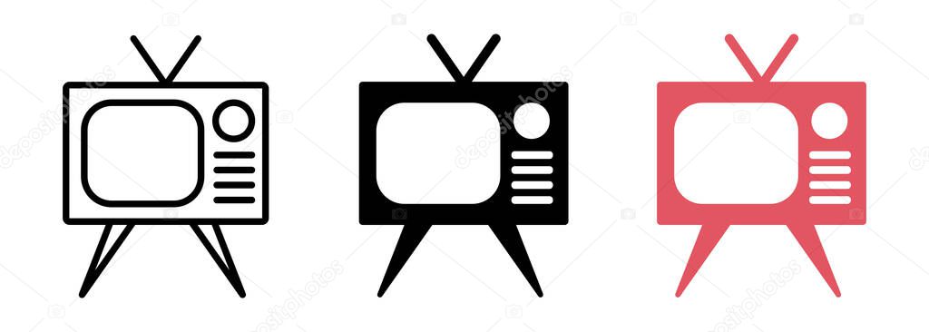 Retro TV. Set of black icons. Vector clipart isolated on white background.