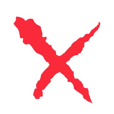 Grunge Cross ikonu. Kırmızı simgeyi iptal et. Beyaz arkaplanda vektör ortamı izole edildi.